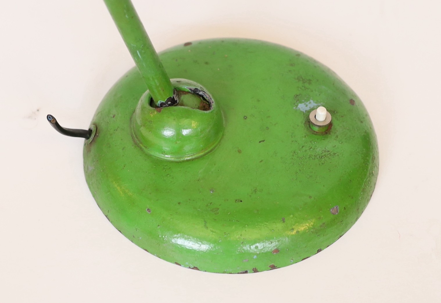 A 1930s Kaiser green enamelled metal desk lamp, height 45cm